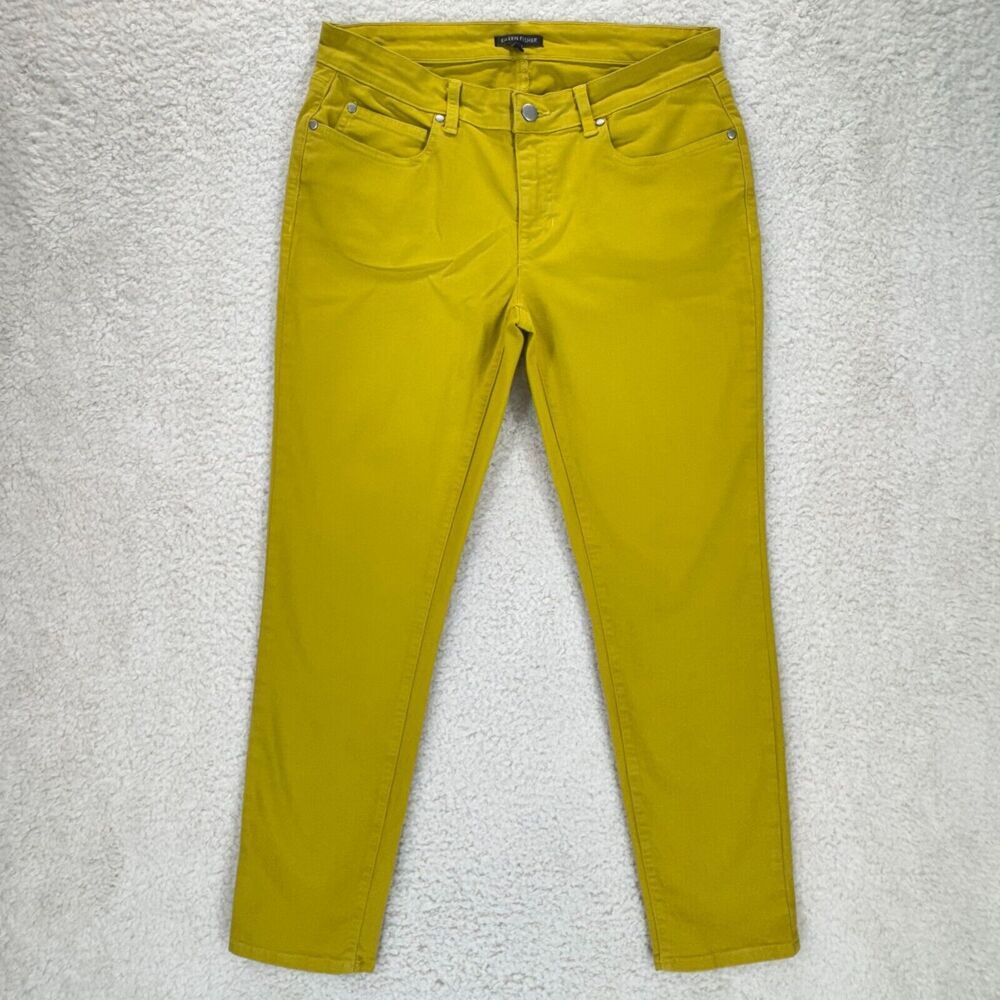 Eileen Fisher Pants Straight Ankle Length Stretch Women Size 8 Yellow Cropped